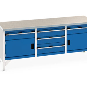 Bott Storage Bench - Cubio Storage Bench (Lino) 1 Drwr-Door / 3 Drw Cab / 1 Drwr-Door. WxDxH: 2000X750X840mm Ral 7035/5010 _SKU-41002066.11V