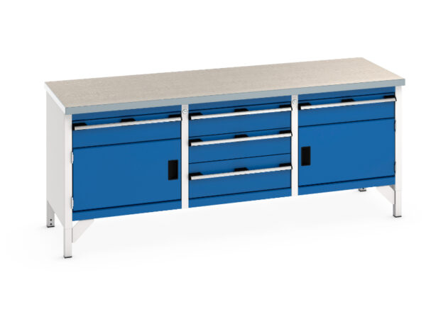 Bott Storage Bench - Cubio Storage Bench (Lino) 1 Drwr-Door / 3 Drw Cab / 1 Drwr-Door. WxDxH: 2000X750X840mm Ral 7035/5010 _SKU-41002066.11V