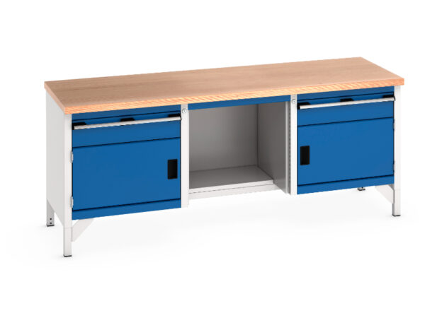 Long Heavy Duty Workbench - Cubio Storage Bench (Mpx) 1 Drwr-Door / 1/2 Shelf / 1 Drwr-Door. WxDxH: 2000X750X840mm Ral 7035/5010 _SKU-41002067.11V