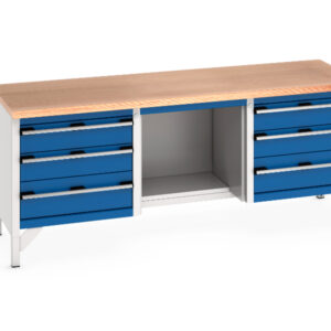Storage Workbench - Cubio Storage Bench (Mpx) 3 Drawers / Half Base Shelf / 3 Drawers. WxDxH: 2000X750X840mm Ral 7035/5010 _SKU-41002073.11V