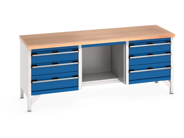 Storage Workbench - Cubio Storage Bench (Mpx) 3 Drawers / Half Base Shelf / 3 Drawers. WxDxH: 2000X750X840mm Ral 7035/5010 _SKU-41002073.11V