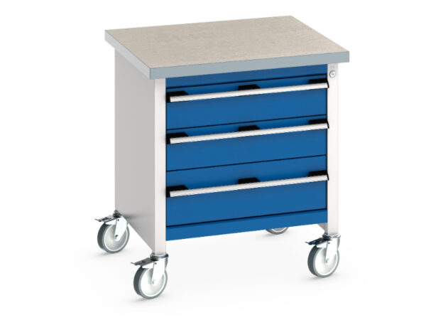 Heavy Duty Mobile Storage Workbench - Cubio Mobile Storage Bench (Lino) 3 Drawers. WxDxH: 750X750X840mm Ral 7035/5010 _SKU-41002093.11V