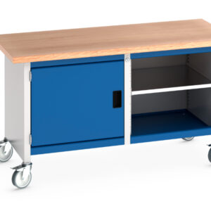 Bott Verso Mobile Workbench with Cupboard Storages - Cubio Mobile Storage Bench (Mpx) Full Cupboard Storage / Mid Shelf. WxDxH: 1500X750X840mm Ral 7035/5010 _SKU-41002094.11V