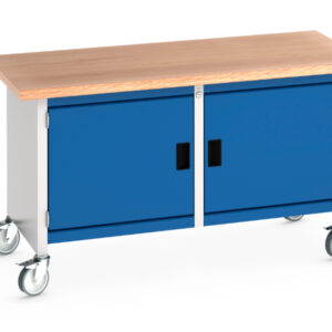 Steel Workbench On Wheels - Cubio Mobile Storage Bench (Mpx) Full Cupboard Storage / Full Cupboard Storage. WxDxH: 1500X750X840mm Ral 7035/5010 _SKU-41002097.11V