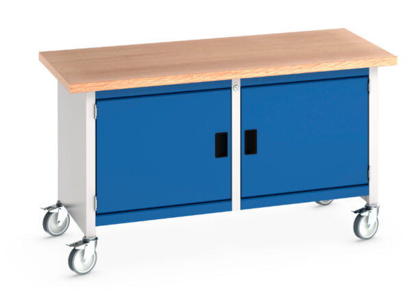 Steel Workbench On Wheels - Cubio Mobile Storage Bench (Mpx) Full Cupboard Storage / Full Cupboard Storage. WxDxH: 1500X750X840mm Ral 7035/5010 _SKU-41002097.11V