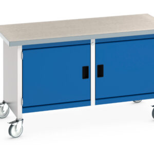 Mobile Wheeled Workbench Cupboard Storage - Cubio Mobile Storage Bench (Lino) Full Cupboard Storage / Full Cupboard Storage. WxDxH: 1500X750X840mm Ral 7035/5010 _SKU-41002099.11V
