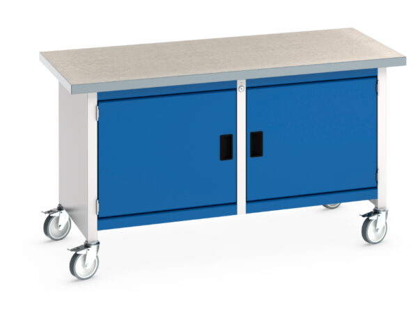 Mobile Wheeled Workbench Cupboard Storage - Cubio Mobile Storage Bench (Lino) Full Cupboard Storage / Full Cupboard Storage. WxDxH: 1500X750X840mm Ral 7035/5010 _SKU-41002099.11V