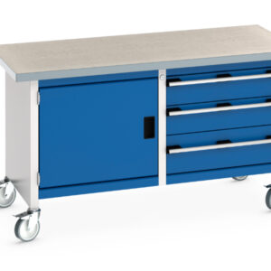 Portable Metal Storage Cupboard Storage - Cubio Mobile Storage Bench (Lino) Full Cupboard Storage / 3 Drawers. WxDxH: 1500X750X840mm Ral 7035/5010 _SKU-41002102.11V
