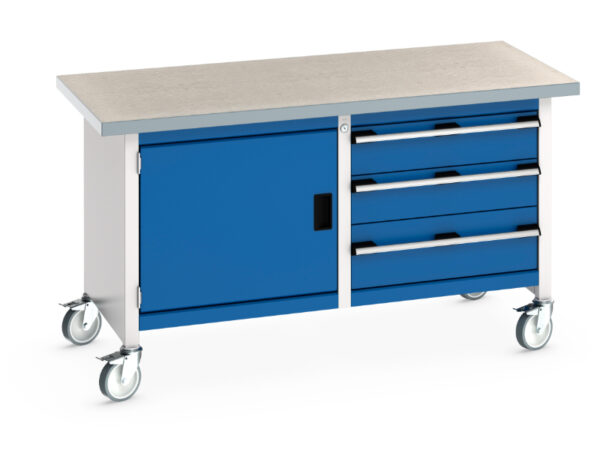 Portable Metal Storage Cupboard Storage - Cubio Mobile Storage Bench (Lino) Full Cupboard Storage / 3 Drawers. WxDxH: 1500X750X840mm Ral 7035/5010 _SKU-41002102.11V