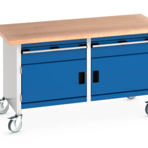 Workshop Bench On Wheels - Cubio Mobile Storage Bench (Mpx) 1 Drawer-Cupboard Storage / 1 Drawer-Cupboard Storage. WxDxH: 1500X750X840mm Ral 7035 / In 4 Colours _SKU-41002103.11V