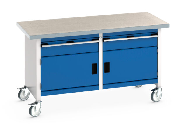 Portable Workshop Workbench - Cubio Mobile Storage Bench (Lino) 1 Drawer-Door/1 Drawer-Door. WxDxH: 1500X750X840mm Ral 7035/5010 _SKU-41002105.11V