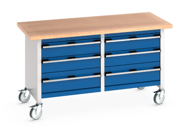 Commercial Mobile Workbench with Storage Drawers - Cubio Mobile Storage Bench (Mpx) 3 Drawers / 3 Drawers. WxDxH: 1500X750X840mm Ral 7035/5010 _SKU-41002106.11V