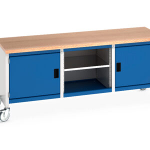 Metal Cupboard Storage On Wheels - Cubio Mobile Storage Bench (Mpx) Full Cupboard Storage / Mid Shelf /Full Cupboard Storage. WxDxH: 2000X750X840mm Ral 7035/5010 _SKU-41002118.11V