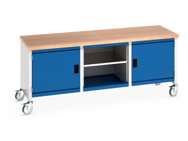 Metal Cupboard Storage On Wheels - Cubio Mobile Storage Bench (Mpx) Full Cupboard Storage / Mid Shelf /Full Cupboard Storage. WxDxH: 2000X750X840mm Ral 7035/5010 _SKU-41002118.11V