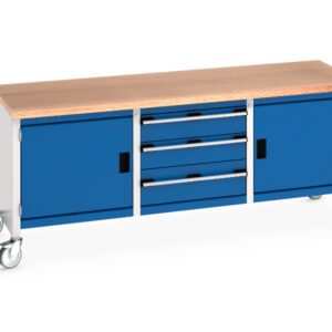Mobile Workbench Cupboard Storage - Cubio Mobile Storage Bench (Mpx) Full Cupboard Storage / 3 Drw / Full Cupboard Storage. WxDxH: 2000X750X840mm Ral 7035/5010 _SKU-41002124.11V