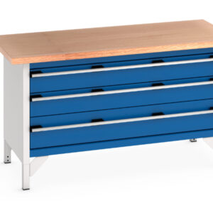 Steel Workbench with Drawers - Cubio Storage Bench (Mpx) 3 Full Width Drawers. WxDxH: 1500X750X840mm Ral 7035/5010 _SKU-41002169.11V