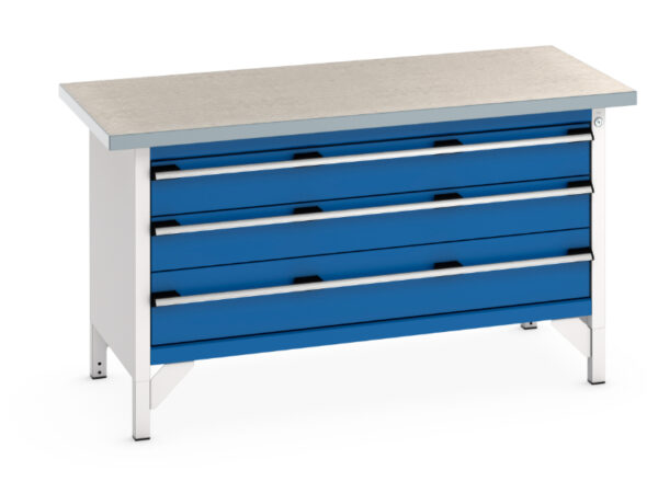 Workbench Metal Drawers - Cubio Storage Bench (Lino) 3 Full Width Drawers. WxDxH: 1500X750X840mm Ral 7035/5010 _SKU-41002170.11V