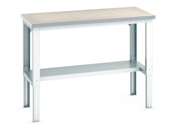 Workbench for Schools - Cubio Framework Bench Adj Height (Lino) with Half Depth Shelf. WxDxH: 1500X750X740-1140mm Ral 7035 _SKU-41003123.16V