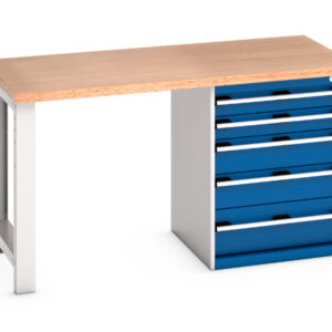 Hevay Duty Workbench with Storage Cabinet - Cubio Pedestal Bench (Mpx) with 5 Drawer Pedestal Storage Cabinet. WxDxH: 1500X750X840mm Ral 7035/5010 _SKU-41003133.11V