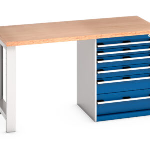 6 Drawer Workbench - Cubio Pedestal Bench (Mpx) with 6 Drawer Pedestal Storage Cabinet. WxDxH: 1500X750X840mm Ral 7035/5010 _SKU-41003139.11V