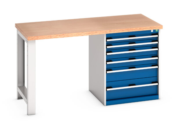 6 Drawer Workbench - Cubio Pedestal Bench (Mpx) with 6 Drawer Pedestal Storage Cabinet. WxDxH: 1500X750X840mm Ral 7035/5010 _SKU-41003139.11V