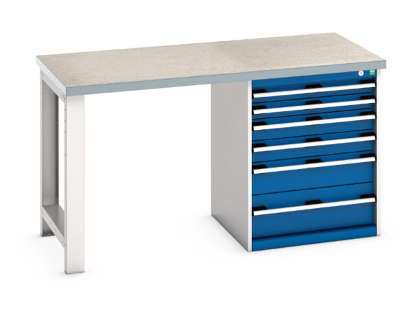 Built In Storage Cabinet Workbench - Cubio Pedestal Bench (Lino) with 6 Drawer Pedestal Storage Cabinet. WxDxH: 1500X750X840mm Ral 7035/5010 _SKU-41003141.11V