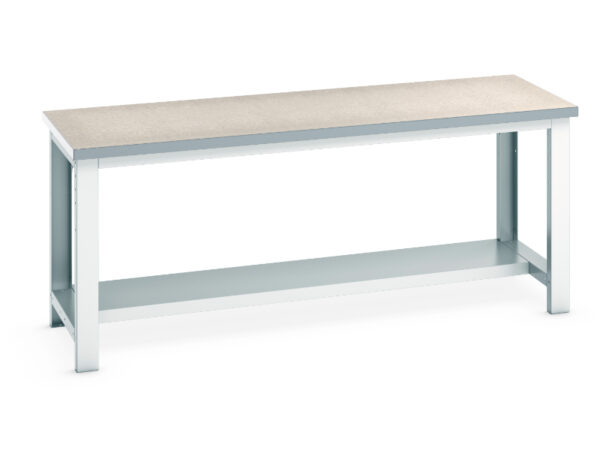 2M Long Work Bench - Cubio Framework Bench (Lino) with Half Depth Shelf. WxDxH: 2000X750X840mm Ral 7035 _SKU-41003183.16V
