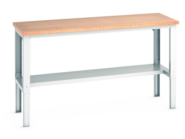 Large Metal Workbench - Cubio Framework Bench Adj Height (Mpx) with Half Depth Shelf. WxDxH: 2000X750X740-1140mm Ral 7035 _SKU-41003217.16V