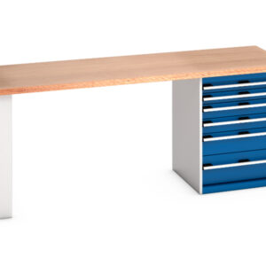 Bott Cubio Workbench - Cubio Pedestal Bench (Mpx) with 6 Drawer Pedestal Storage Cabinet. WxDxH: 2000X750X840mm Ral 7035/5010 _SKU-41003235.11V