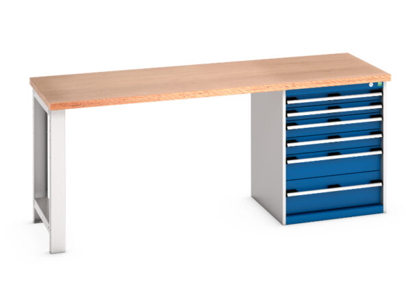 Bott Cubio Workbench - Cubio Pedestal Bench (Mpx) with 6 Drawer Pedestal Storage Cabinet. WxDxH: 2000X750X840mm Ral 7035/5010 _SKU-41003235.11V