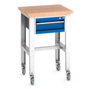 Adjustable Height Mobile Workbench - Cubio Mobile Bench Adj Height (Mpx) with 1 Drawer Storage Cabinet. WxDxH: 750X750X840-1140mm Ral 7035/5010 _SKU-41003271.11V