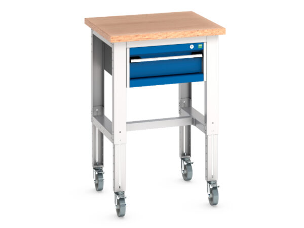Adjustable Height Mobile Workbench - Cubio Mobile Bench Adj Height (Mpx) with 1 Drawer Storage Cabinet. WxDxH: 750X750X840-1140mm Ral 7035/5010 _SKU-41003271.11V