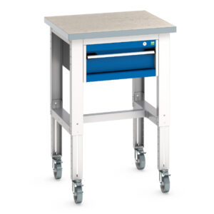Adjustable Height Portable Workbench - Cubio Mobile Bench Adj Height (Mpx) with 1 Drawer Storage Cabinet. WxDxH: 750X750X840-1140mm Ral 7035/5010 _SKU-41003273.11V