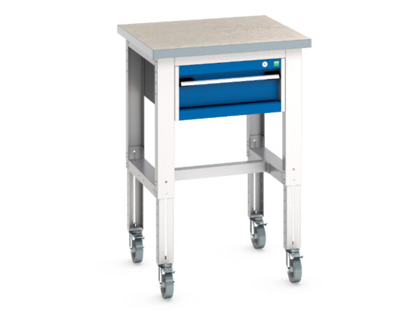 Adjustable Height Portable Workbench - Cubio Mobile Bench Adj Height (Mpx) with 1 Drawer Storage Cabinet. WxDxH: 750X750X840-1140mm Ral 7035/5010 _SKU-41003273.11V