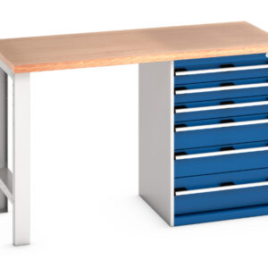 6 Drawer Storage Cabinet Workbench - Cubio Pedestal Bench (Mpx) with 6 Drawer Pedestal Storage Cabinet. WxDxH: 1500X750X940mm Ral 7035/5010 _SKU-41003492.11V