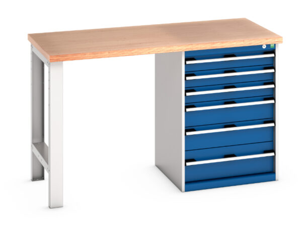 6 Drawer Storage Cabinet Workbench - Cubio Pedestal Bench (Mpx) with 6 Drawer Pedestal Storage Cabinet. WxDxH: 1500X750X940mm Ral 7035/5010 _SKU-41003492.11V