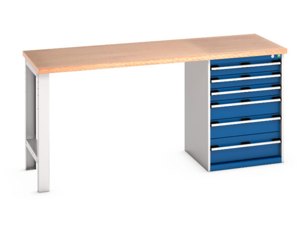 Workbench with Under Storage Cabinet - Cubio Pedestal Bench (Mpx) with 6 Drawer Pedestal Storage Cabinet. WxDxH: 2000X750X940mm Ral 7035/5010 _SKU-41003494.11V