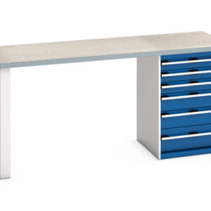 Bott Bench with Storage Cabinet - Cubio Pedestal Bench (Lino) with 6 Drawer Pedestal Storage Cabinet. WxDxH: 2000X750X940mm Ral 7035/5010 _SKU-41003495.11V
