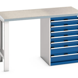 Bott Bench with 7 Drawers - Cubio Pedestal Bench (Lino) with 7 Drawer Pedestal Storage Cabinet. WxDxH: 1500X750X940mm Ral 7035/5010 _SKU-41003497.11V