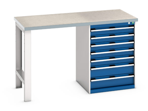 Bott Bench with 7 Drawers - Cubio Pedestal Bench (Lino) with 7 Drawer Pedestal Storage Cabinet. WxDxH: 1500X750X940mm Ral 7035/5010 _SKU-41003497.11V