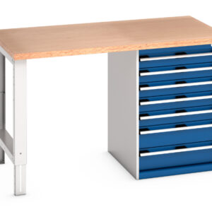 7 Drawer Storage Cabinet Workbench - Cubio Pedestal Bench (Mpx) with 7 Drawer Pedestal Storage Cabinet. WxDxH: 1500X900X940mm Ral 7035/5010 _SKU-41003498.11V