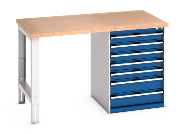 7 Drawer Storage Cabinet Workbench - Cubio Pedestal Bench (Mpx) with 7 Drawer Pedestal Storage Cabinet. WxDxH: 1500X900X940mm Ral 7035/5010 _SKU-41003498.11V
