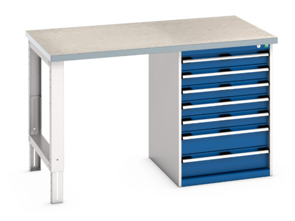 Industrial Workbench with Storage - Cubio Pedestal Bench (Lino) with 7 Drawer Pedestal Storage Cabinet. WxDxH: 1500X900X940mm Ral 7035/5010 _SKU-41003499.11V