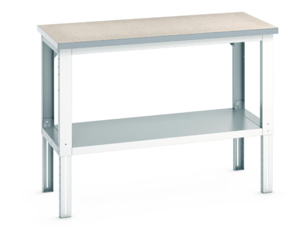 Press Shop Workbench - Cubio Framework Bench Adj Height (Lino) with Full Depth Shelf. WxDxH: 1500X750X740-1140mm Ral 7035 _SKU-41003508.16V