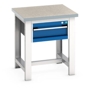 Pedestal Workbench with Cupboard Storage - Cubio Framework Bench (Lino) with 1 Drawer Storage Cabinet. WxDxH: 750X750X840mm Ral 7035/5010 _SKU-41003523.11V