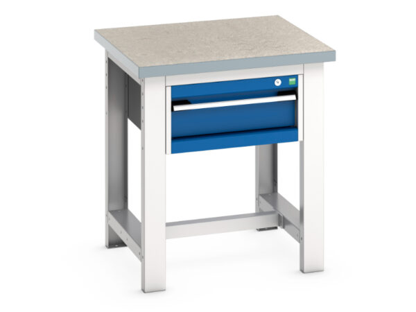 Pedestal Workbench with Cupboard Storage - Cubio Framework Bench (Lino) with 1 Drawer Storage Cabinet. WxDxH: 750X750X840mm Ral 7035/5010 _SKU-41003523.11V