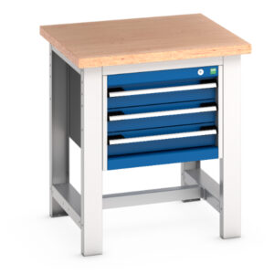Metal Storage Cabinet with Worktop - Cubio Framework Bench (Mpx) with 3 Drawer Storage Cabinet. WxDxH: 750X750X840mm Ral 7035/5010 _SKU-41003524.11V