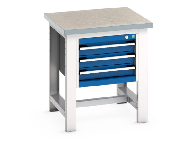 Metal Drawer Cupboard Storage with Worktop - Cubio Framework Bench (Lino) with 3 Drawer Storage Cabinet. WxDxH: 750X750X840mm Ral 7035/5010 _SKU-41003526.11V