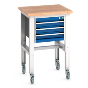 Adjustable Height Portable 3 Drawer Storage Cabinet - Cubio Mobile Bench Adj Height (Mpx) with 3 Drawer Storage Cabinet. WxDxH: 750X750X840-1140mm Ral 7035/5010 _SKU-41003527.11V