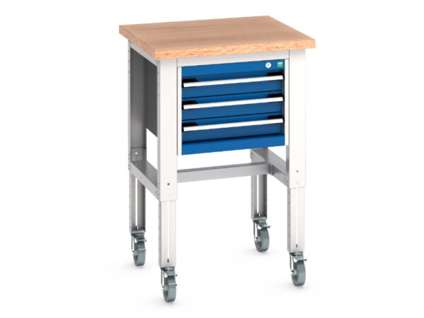 Adjustable Height Portable 3 Drawer Storage Cabinet - Cubio Mobile Bench Adj Height (Mpx) with 3 Drawer Storage Cabinet. WxDxH: 750X750X840-1140mm Ral 7035/5010 _SKU-41003527.11V